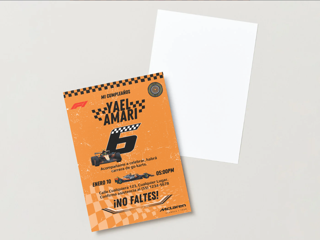 🏁 Plantilla Cumpleaños F1 McLaren | ¡Velocidad, Diversión y Estilo Naranja! 🧡🏎️⚡
