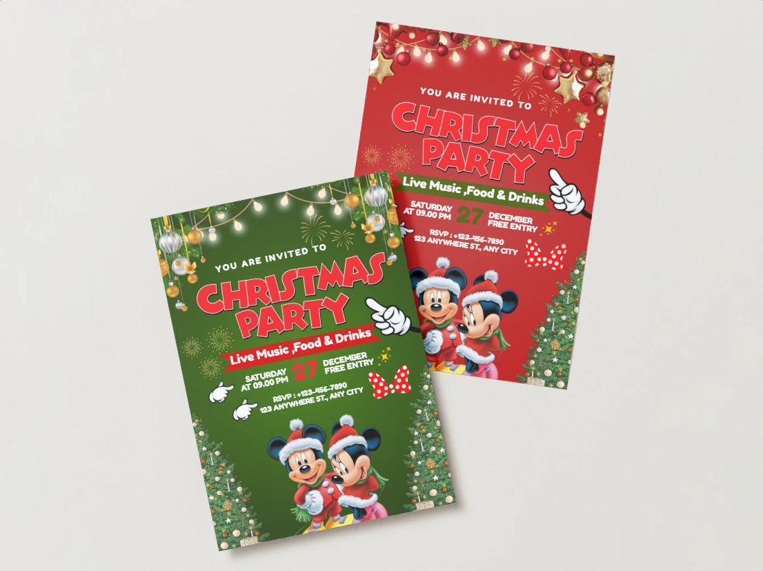Mickey & Minnie Christmas Template | Ideal for Christmas Parties ❤️💚🐭🎀🎄✨