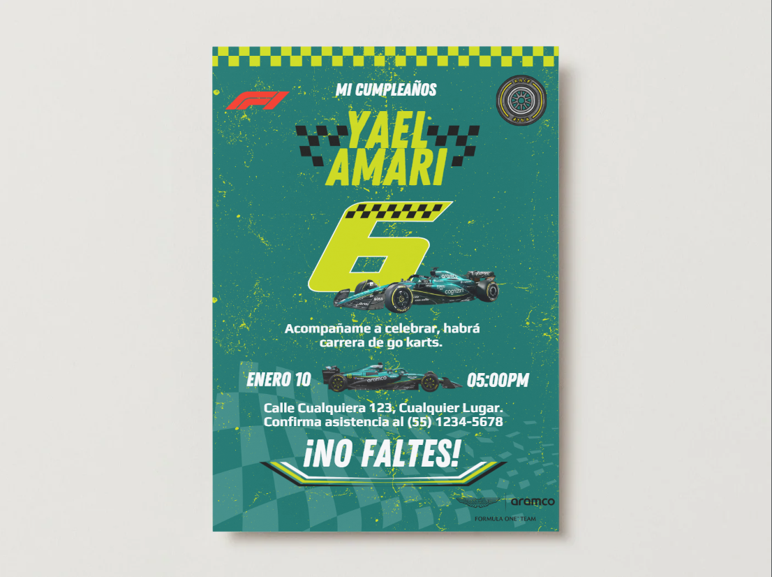 🏁 Plantilla Cumpleaños F1 Aston Martin | Velocidad, Diversión y Estilo 💚💛⚡🏎️
