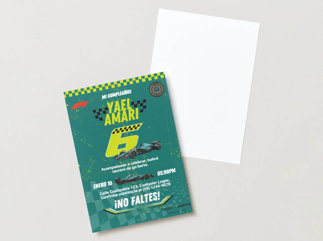 🏁 Plantilla Cumpleaños F1 Aston Martin | Velocidad, Diversión y Estilo 💚💛⚡🏎️
