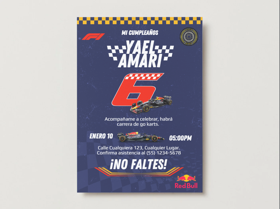 🏎️ Plantilla Cumpleaños F1 Red Bull Racing | Velocidad, Diversión y Energía 💙💛🔴⚡