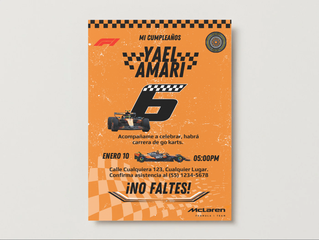 🏁 Plantilla Cumpleaños F1 McLaren | ¡Velocidad, Diversión y Estilo Naranja! 🧡🏎️⚡