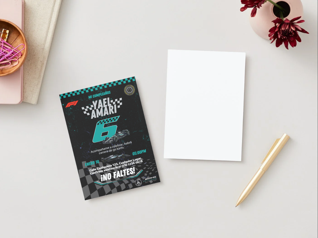 💎 Plantilla Cumpleaños F1 Mercedes AMG Petronas | Velocidad, Elegancia y Potencia ⚫💚🏎️✨