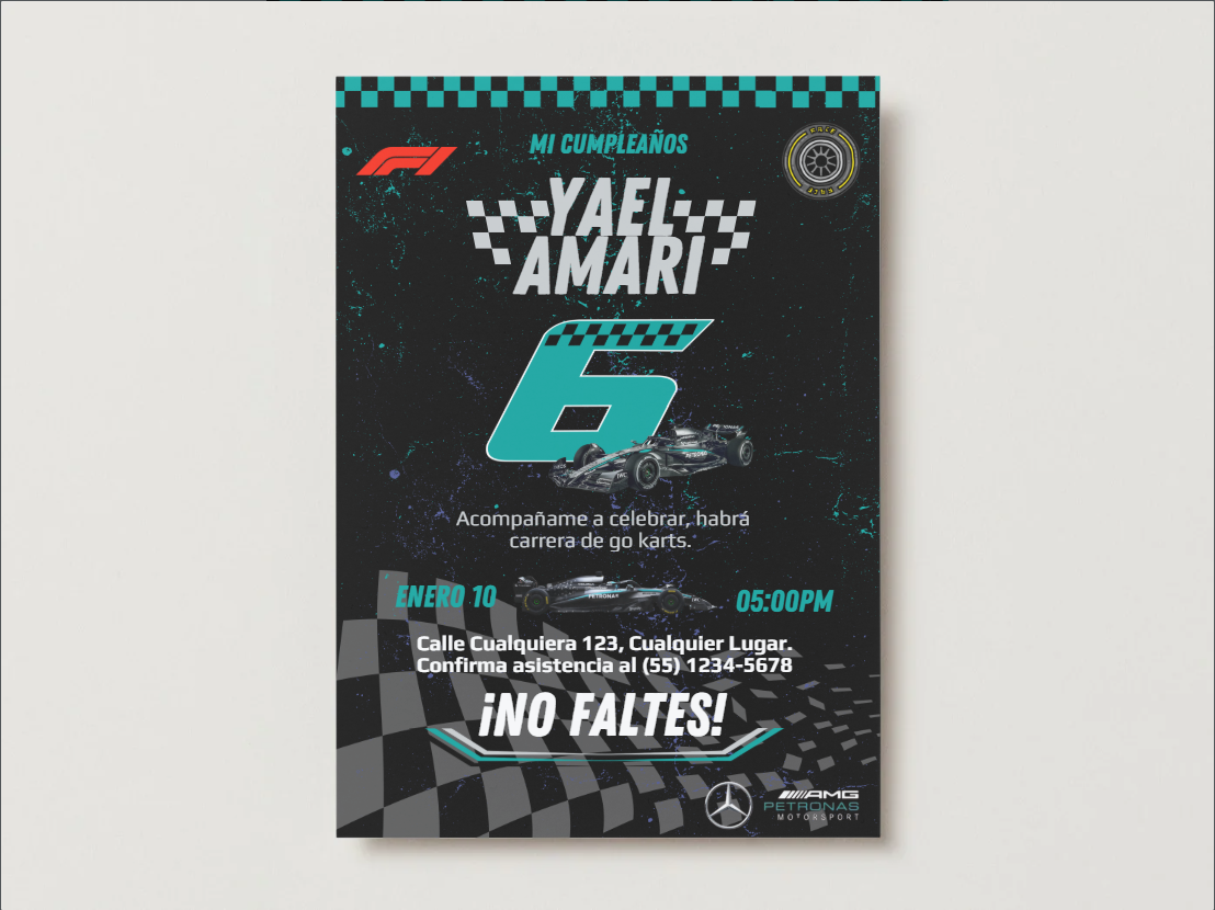 💎 Plantilla Cumpleaños F1 Mercedes AMG Petronas | Velocidad, Elegancia y Potencia ⚫💚🏎️✨