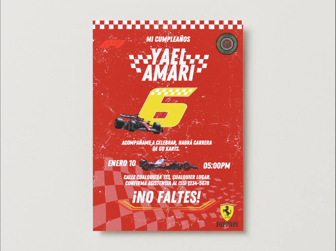 🏎️ Plantilla Cumpleaños F1 Ferrari | Pasión, Velocidad y Estilo Italiano 🔴🏁💛🔥