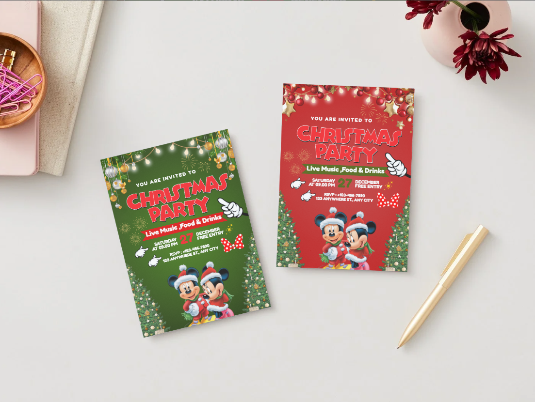 Mickey & Minnie Christmas Template | Ideal for Christmas Parties ❤️💚🐭🎀🎄✨