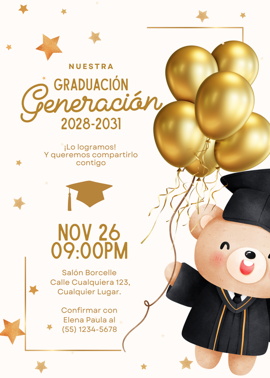 ✨🎓 Plantilla Osito Dorado de Graduación | Perfecta para Fiestas y Recuerdos 💛🎈🌟🧸