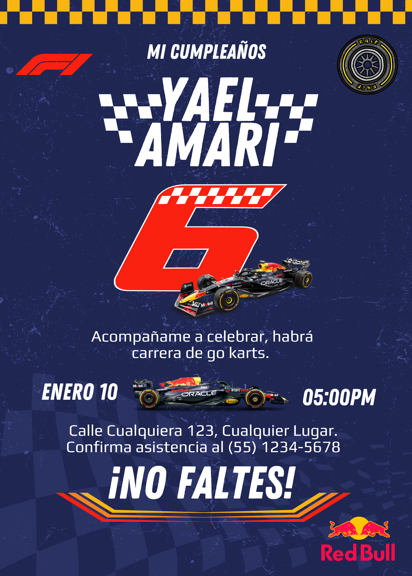 🏎️ Plantilla Cumpleaños F1 Red Bull Racing | Velocidad, Diversión y Energía 💙💛🔴⚡