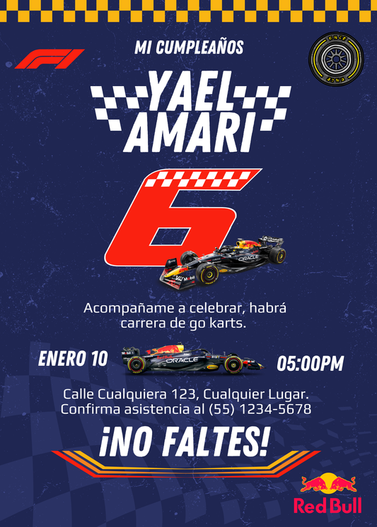🏎️ Plantilla Cumpleaños F1 Red Bull Racing | Velocidad, Diversión y Energía 💙💛🔴⚡