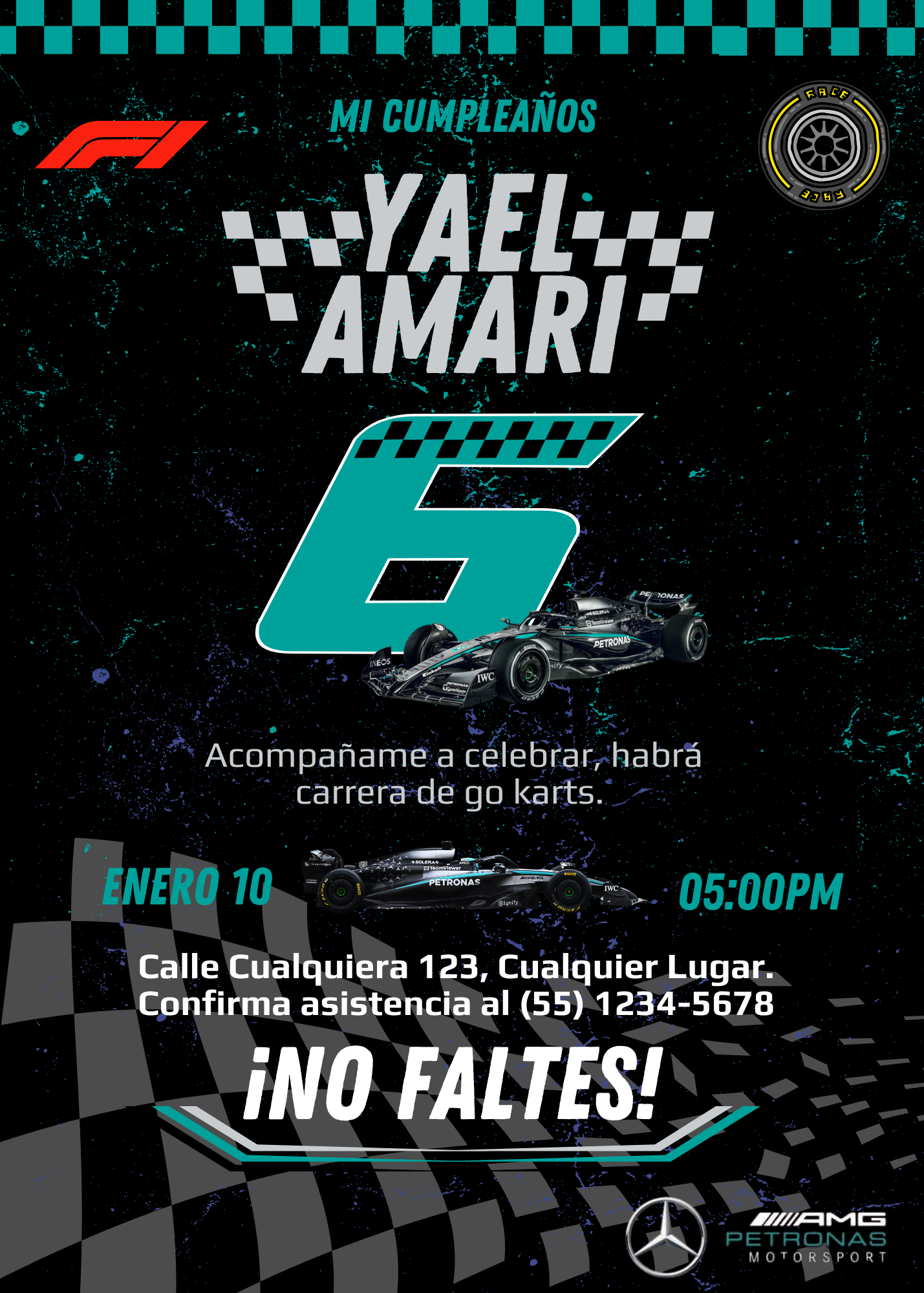 💎 Plantilla Cumpleaños F1 Mercedes AMG Petronas | Velocidad, Elegancia y Potencia ⚫💚🏎️✨