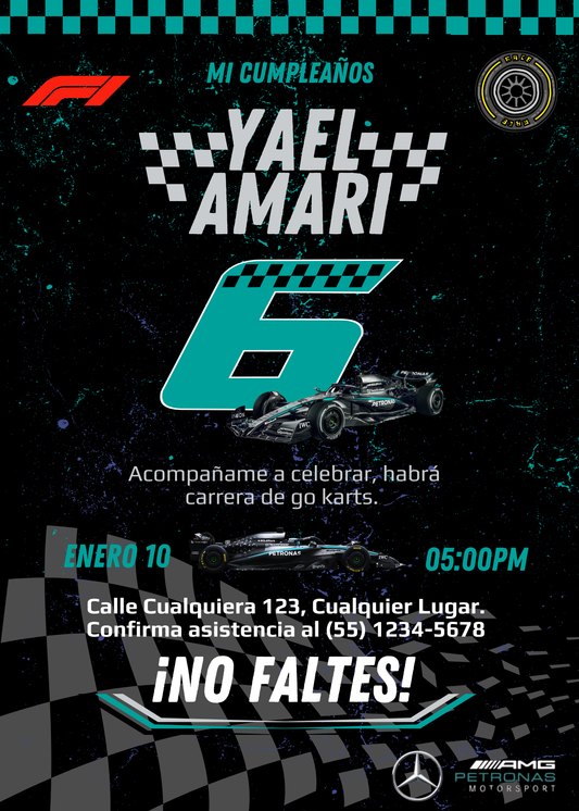 💎 Plantilla Cumpleaños F1 Mercedes AMG Petronas | Velocidad, Elegancia y Potencia ⚫💚🏎️✨