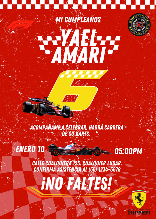 🏎️ Plantilla Cumpleaños F1 Ferrari | Pasión, Velocidad y Estilo Italiano 🔴🏁💛🔥