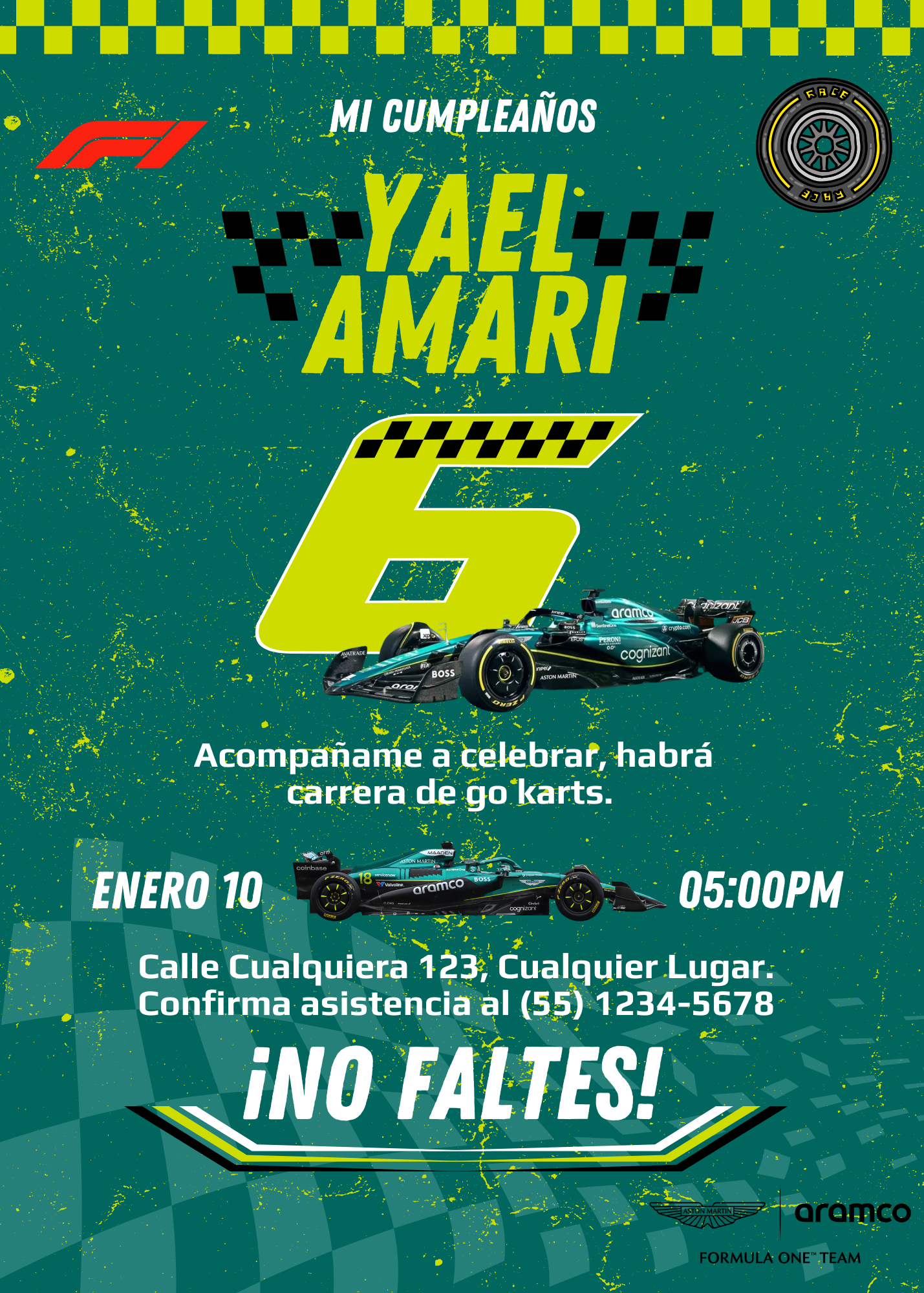 🏁 Plantilla Cumpleaños F1 Aston Martin | Velocidad, Diversión y Estilo 💚💛⚡🏎️