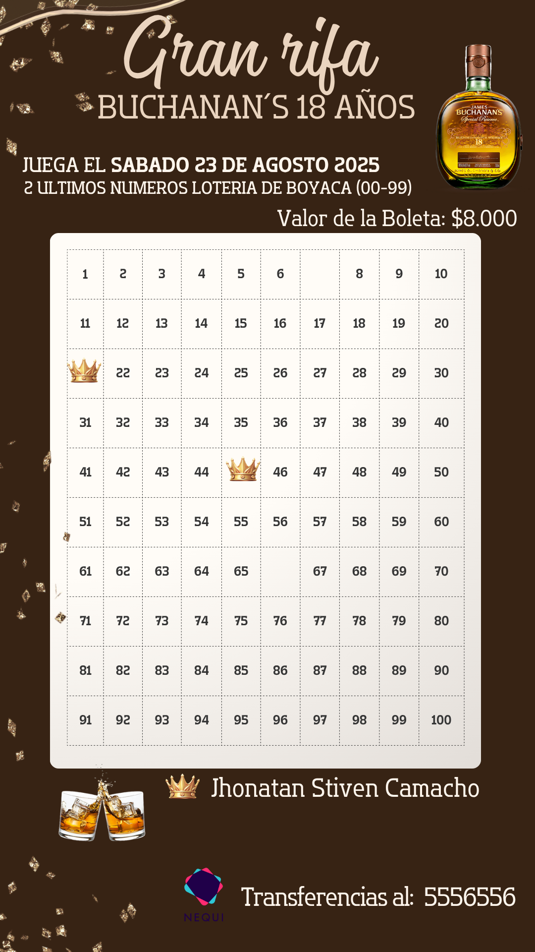 Plantilla Rifa Buchanan’s 18 Años | Elegancia y Sabor en Cada Sorteo 🥃💫🍾💎🎟️