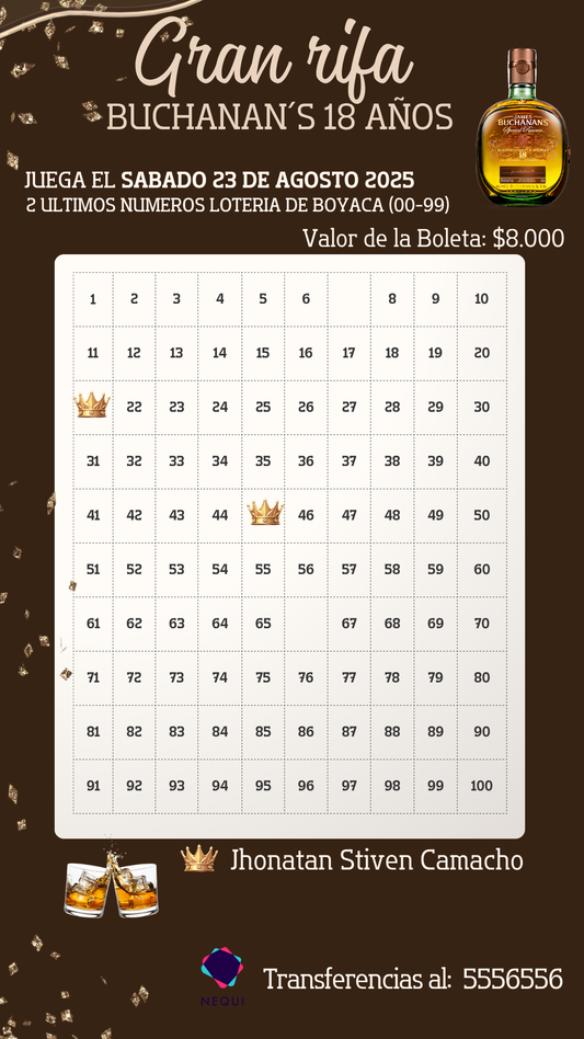 Plantilla Rifa Buchanan’s 18 Años | Elegancia y Sabor en Cada Sorteo 🥃💫🍾💎🎟️